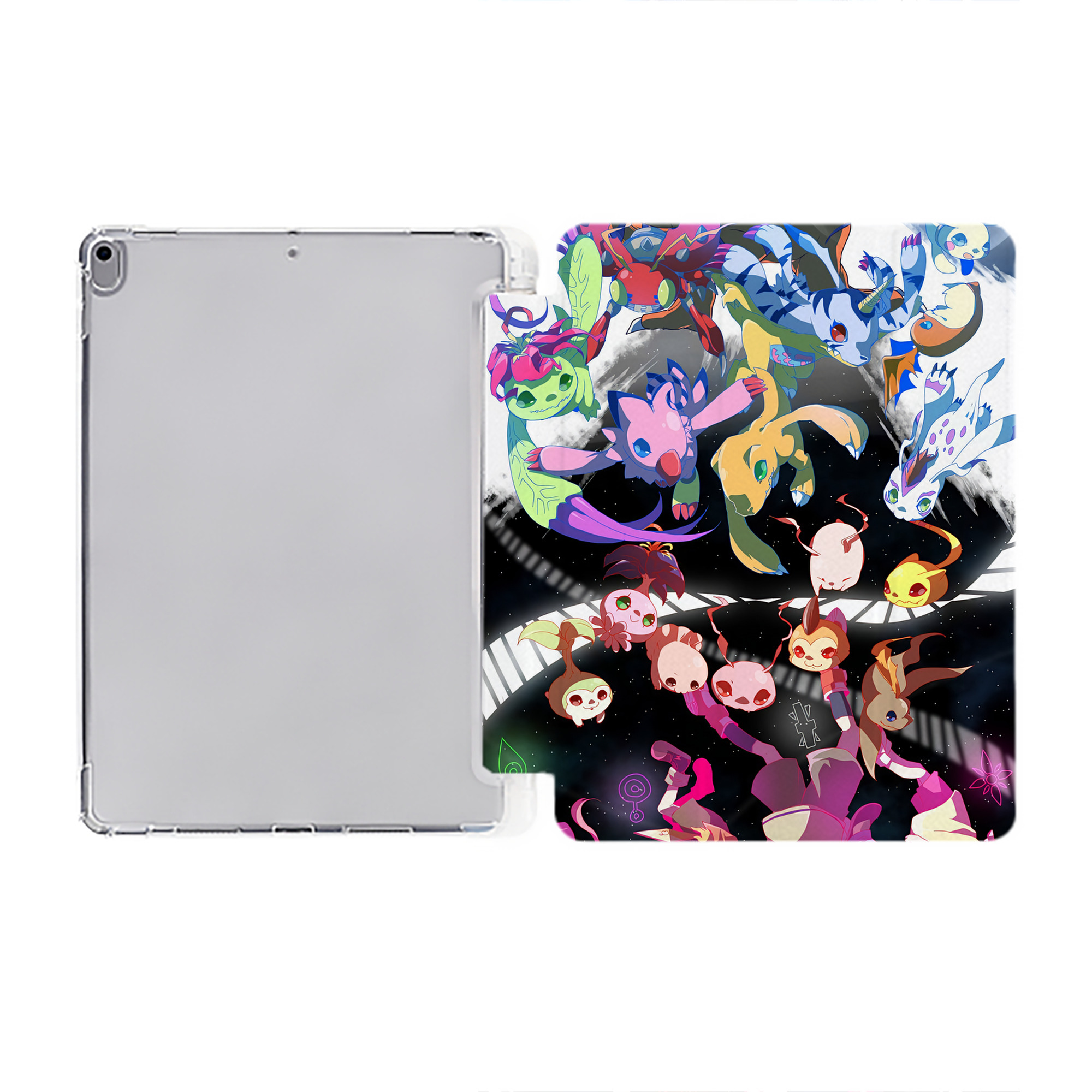 （画像用） Digimon デジタルモンスター/デジモン IPad ケース ペン収納付き 三つ折りスタンド PUレザー×シリコン 対応機種9.5/10.5/10.9インチ
